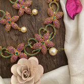 Vriksham American Diamond Floral Red Green Short Neckpiece-G16261